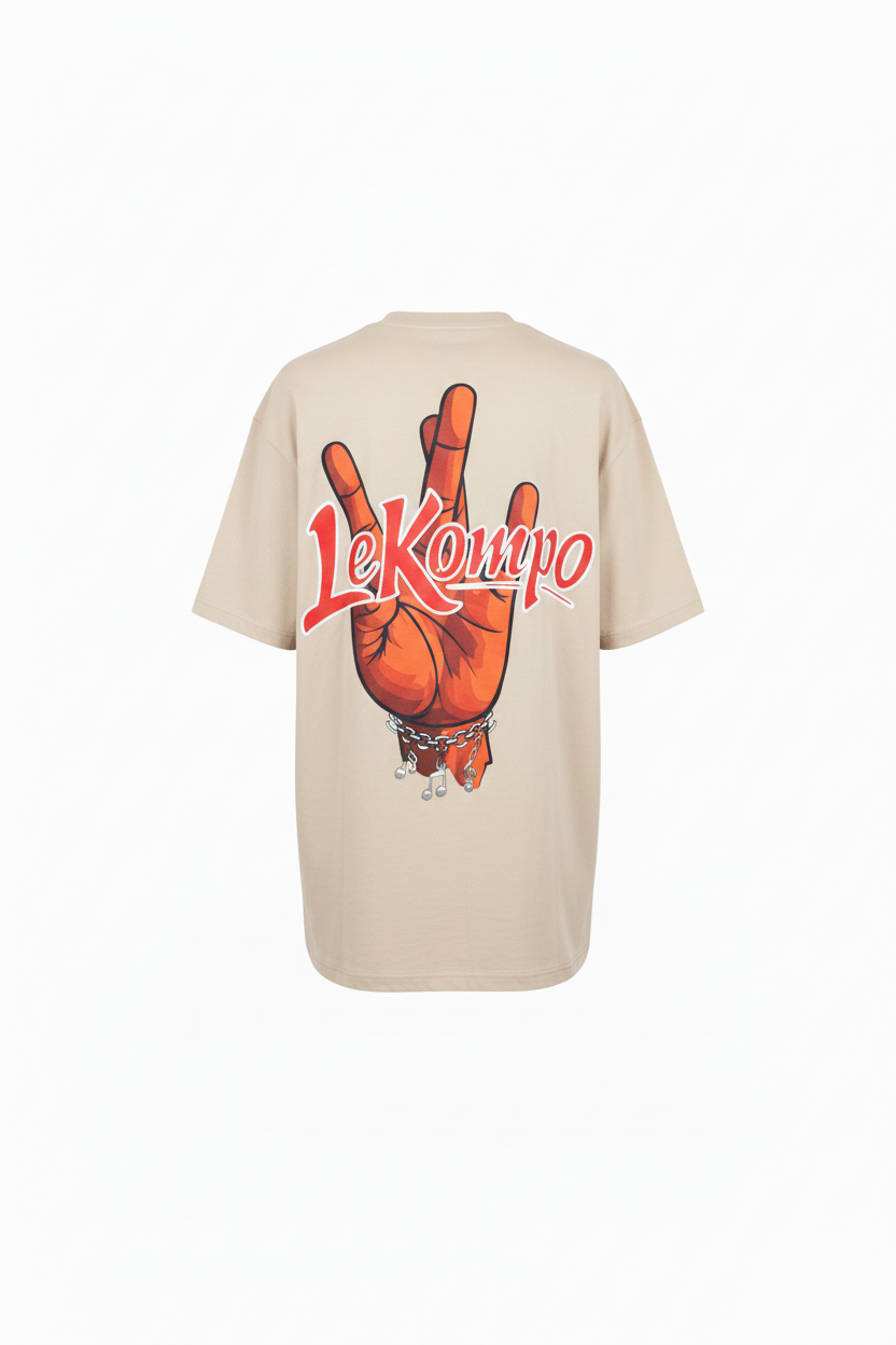 LeKompo Hand Sign Tee – Beige Back Oversized