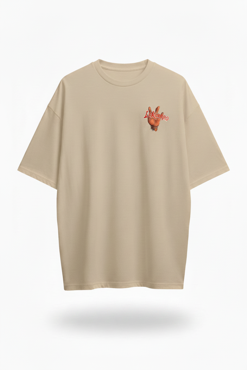 LeKompo Hand Sign Tee – Beige Front
