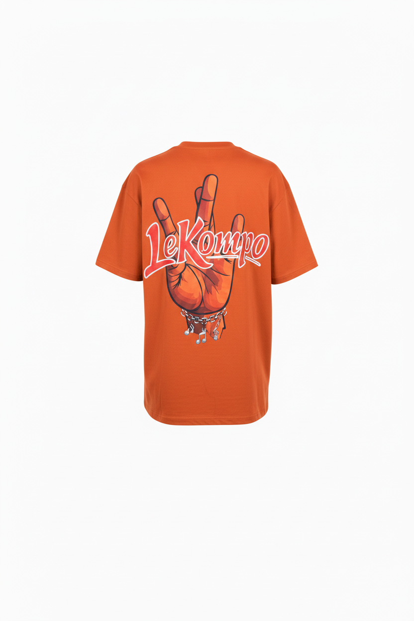 LeKompo Hand Sign Tee – Burnt Orange Back Oversized