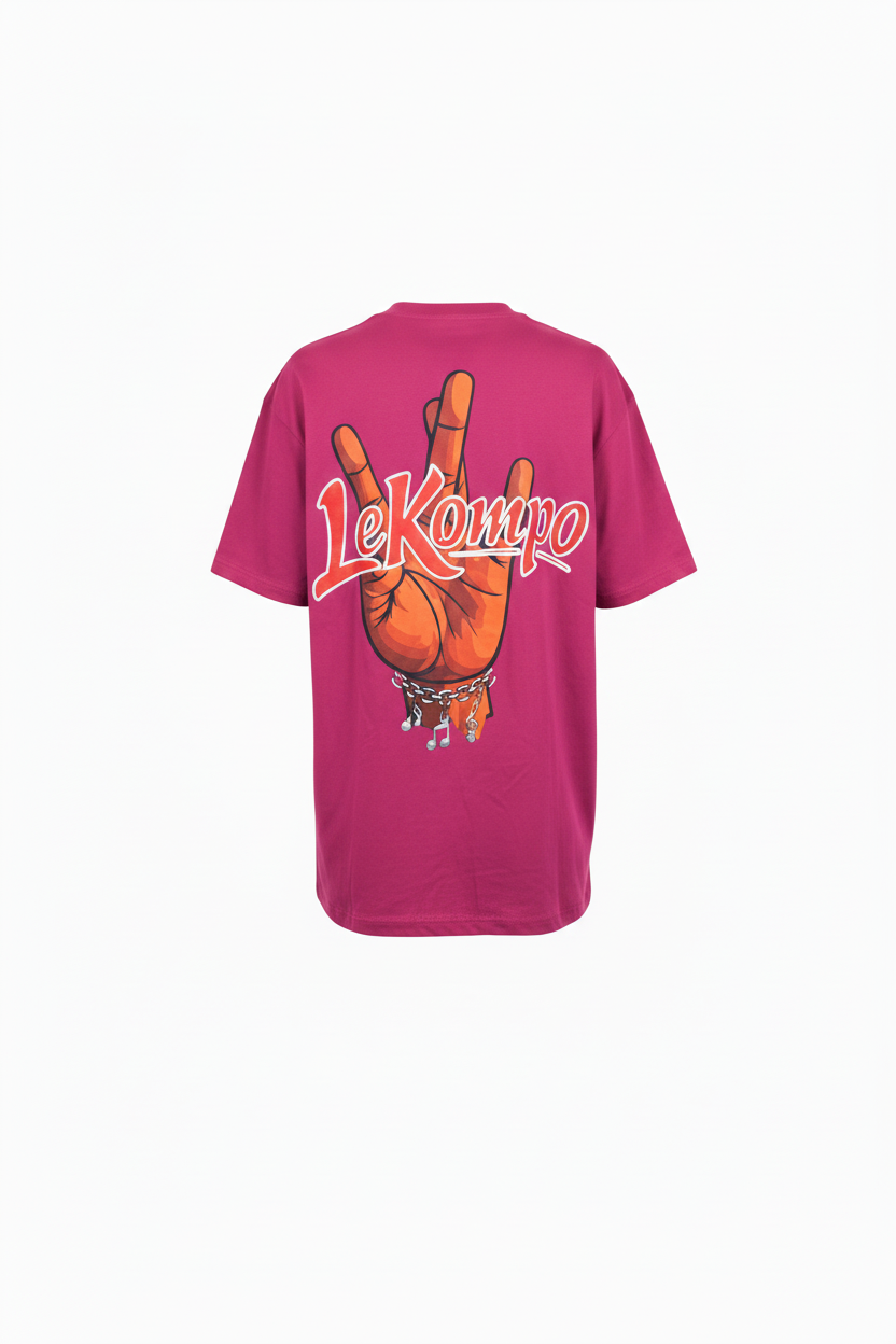 LeKompo Hand Sign Tee – Deep Pink Back Oversized