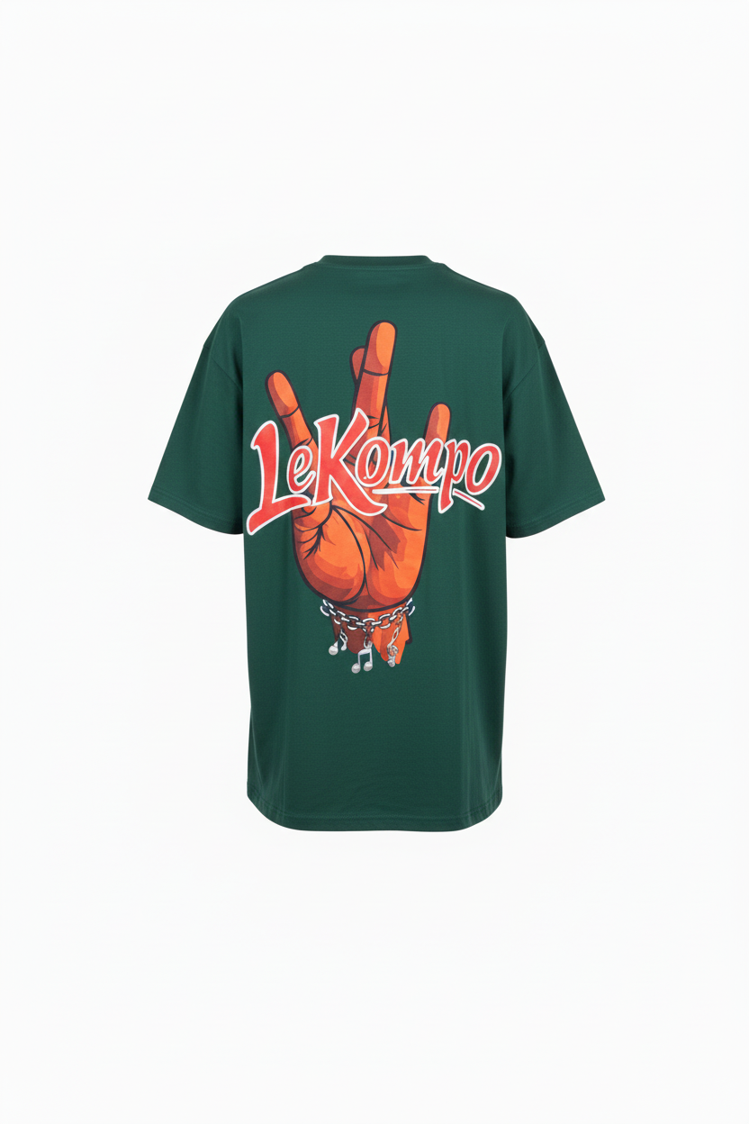 LeKompo Hand Sign Tee – Forest Green Back Oversized