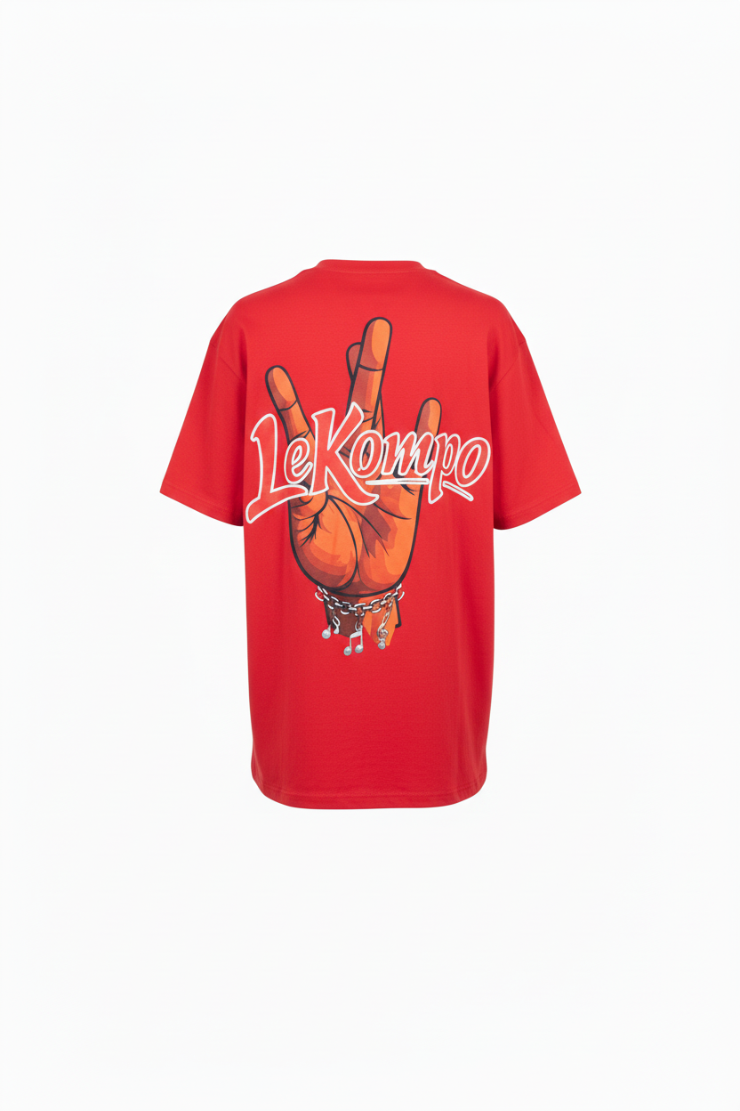 LeKompo Hand Sign Tee – Red Back Oversized