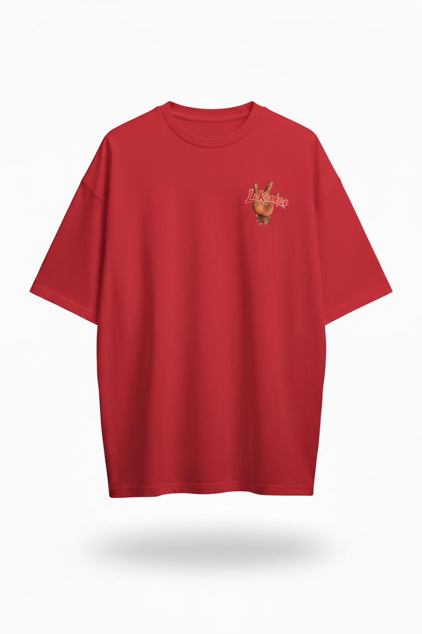 LeKompo Hand Sign Tee – Red Front