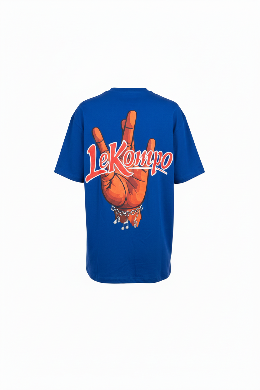 LeKompo Hand Sign Tee – Royal Blue Back Oversized