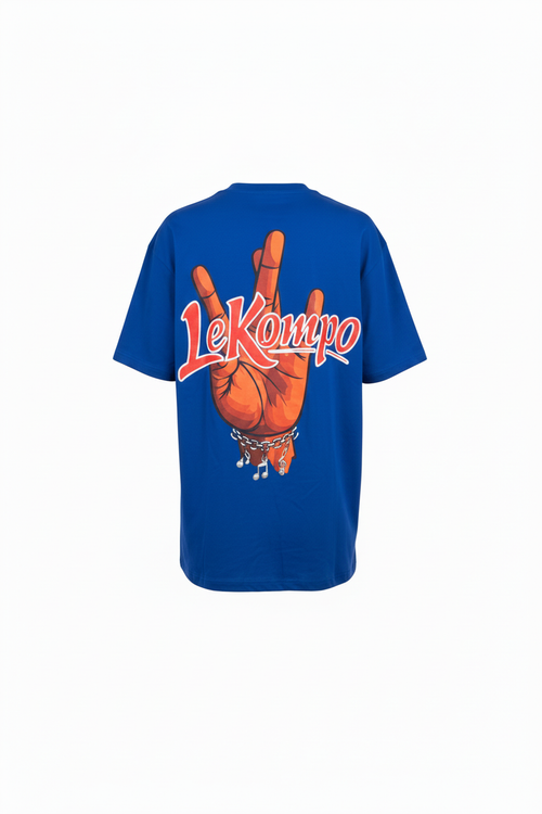 LeKompo Hand Sign Tee – Royal Blue Back Oversized